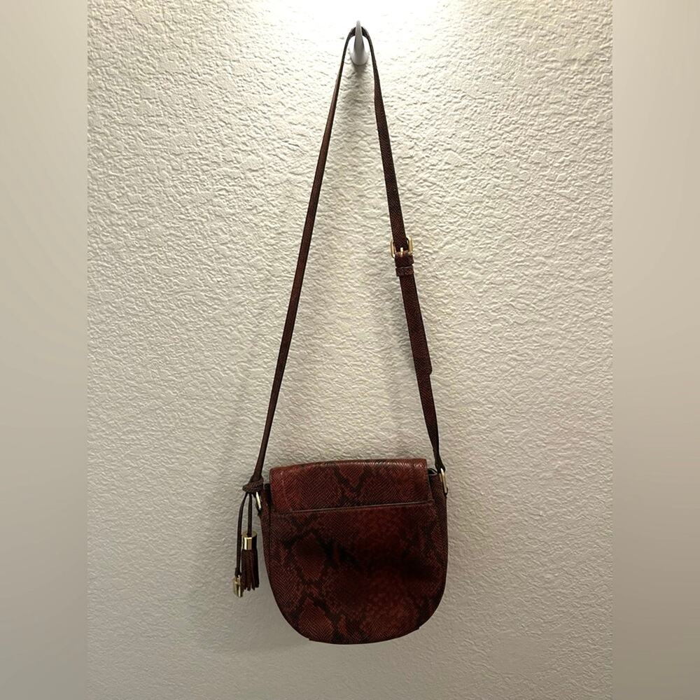 GILI Red Python Embossed Leather Saddle Bag Crossbody Shoulder Gold Hardware - Picture 4 of 16